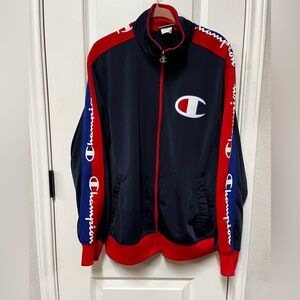 Vintage Champion Men's LARGE Color Block Spell Out Big Logo Retro Track Jacket